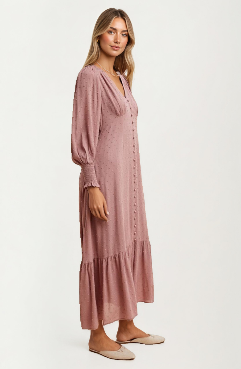 Knit and Lounge Button Front Puff Sleeve Maxi Dress, Alternate, color, 
