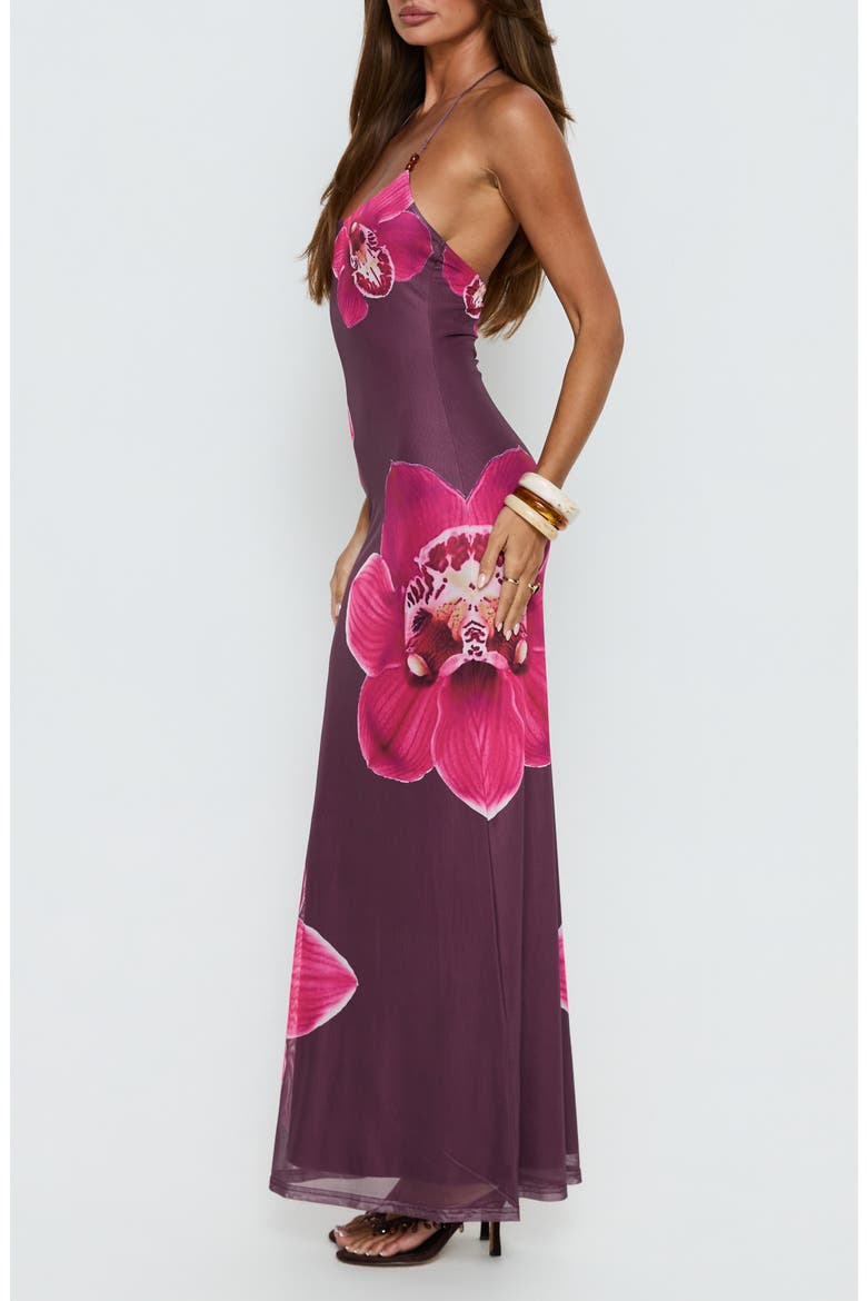 Kamina Beaded Halter Maxi Dress, Alternate, color, PLUM FLORAL