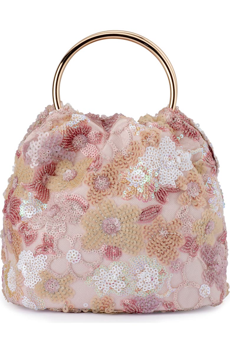 Olga Berg Alfie Floral Sequin Top Handle Bag, Main, color, Blush