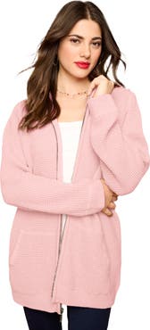 Roaman's Plus Size Waffle Knit Zip-Front Relaxed Hoodie