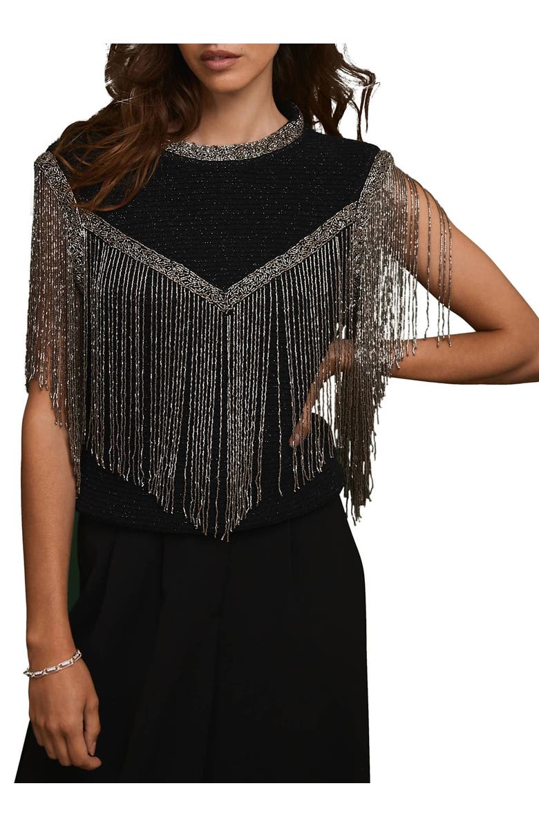 MINT VELVET Embellished Fringe Detail Top, Main, color, Black