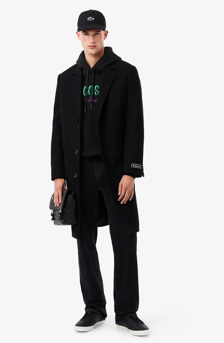 Lacoste Loose Fit Fuzzy Logo Cotton French Terry Hoodie, Alternate, color, Black