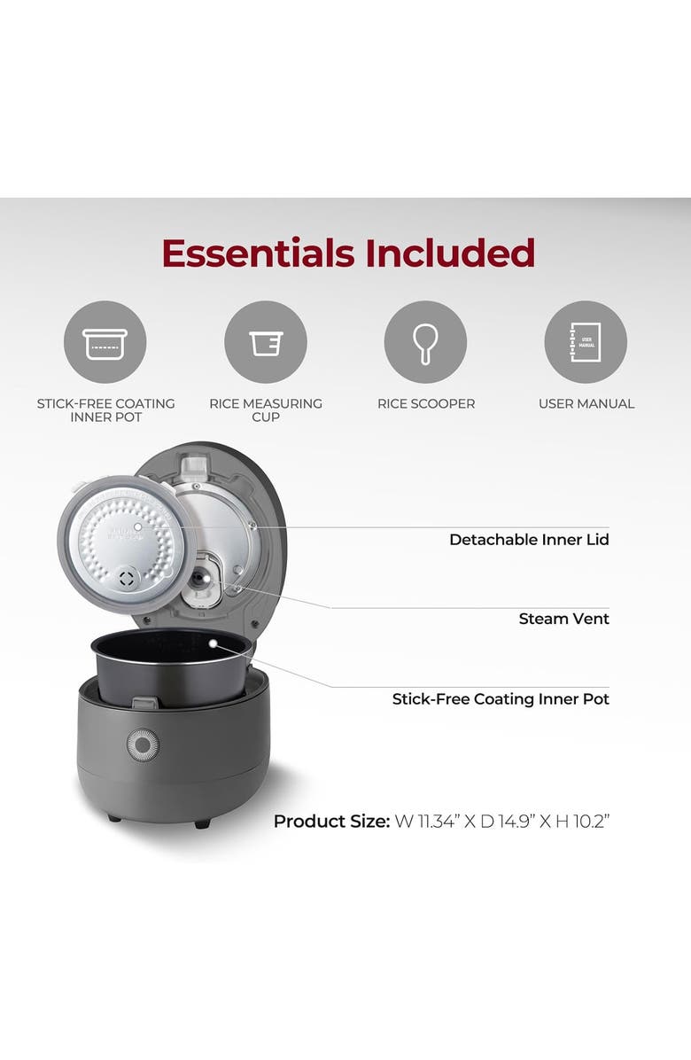 Cuckoo 6-Cup (Uncooked) Micom Rice Cooker with Nonstick Inner Pot, Alternate, color, Grey