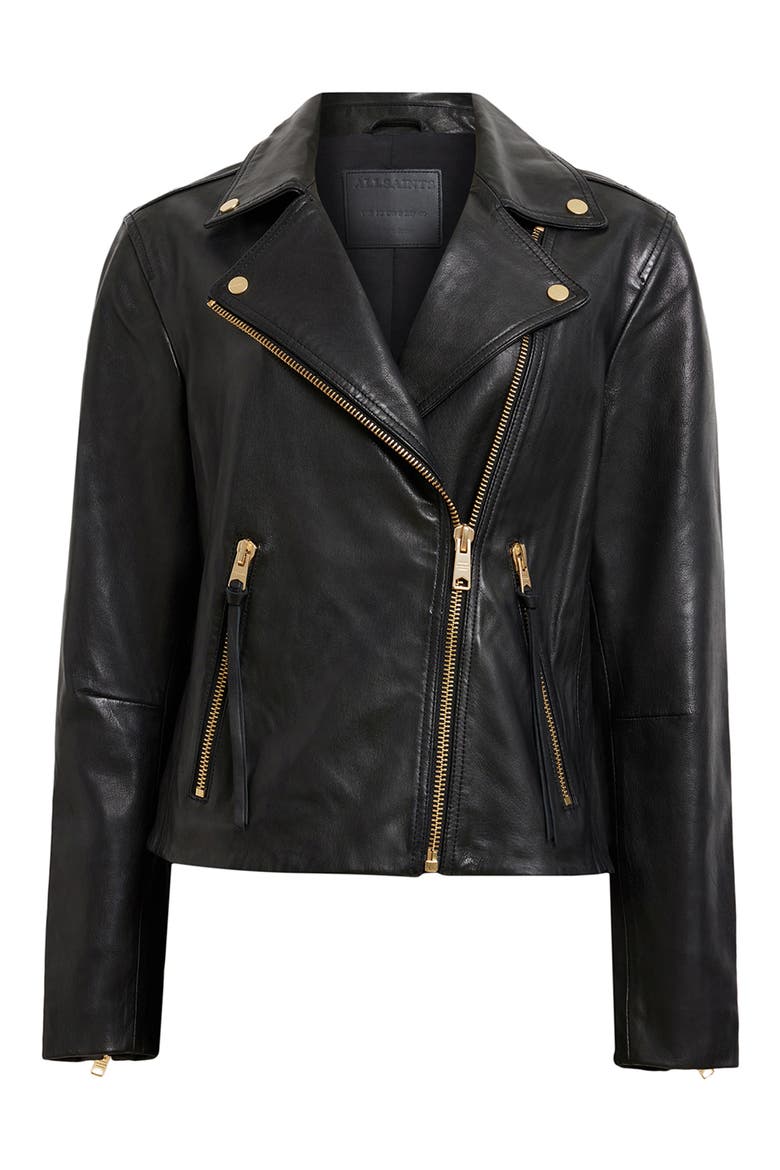 Dalby Leather Biker Jacket, Alternate, color, BLACK/ GOLD