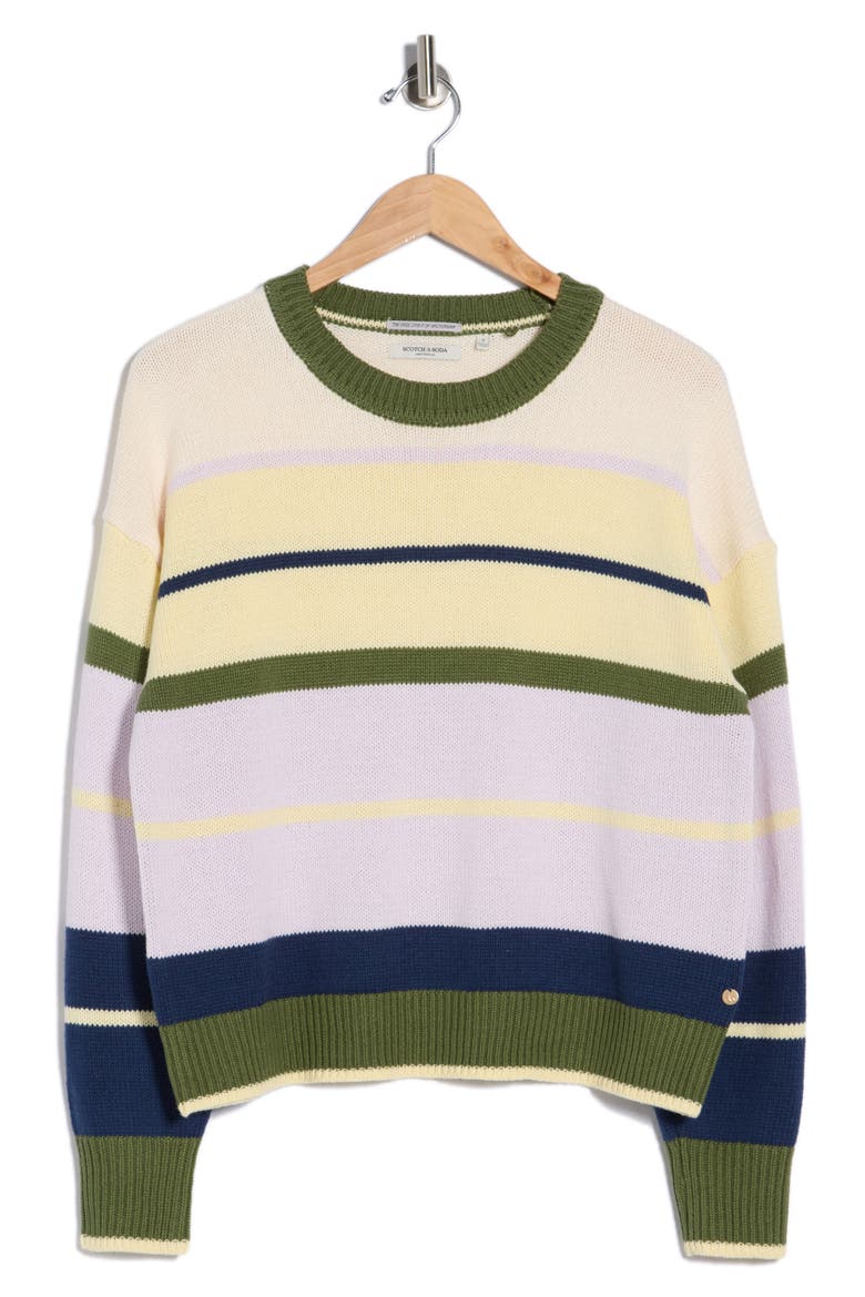 Stripe Crewneck Sweater, Alternate, color, GARDEN GREEN MIX