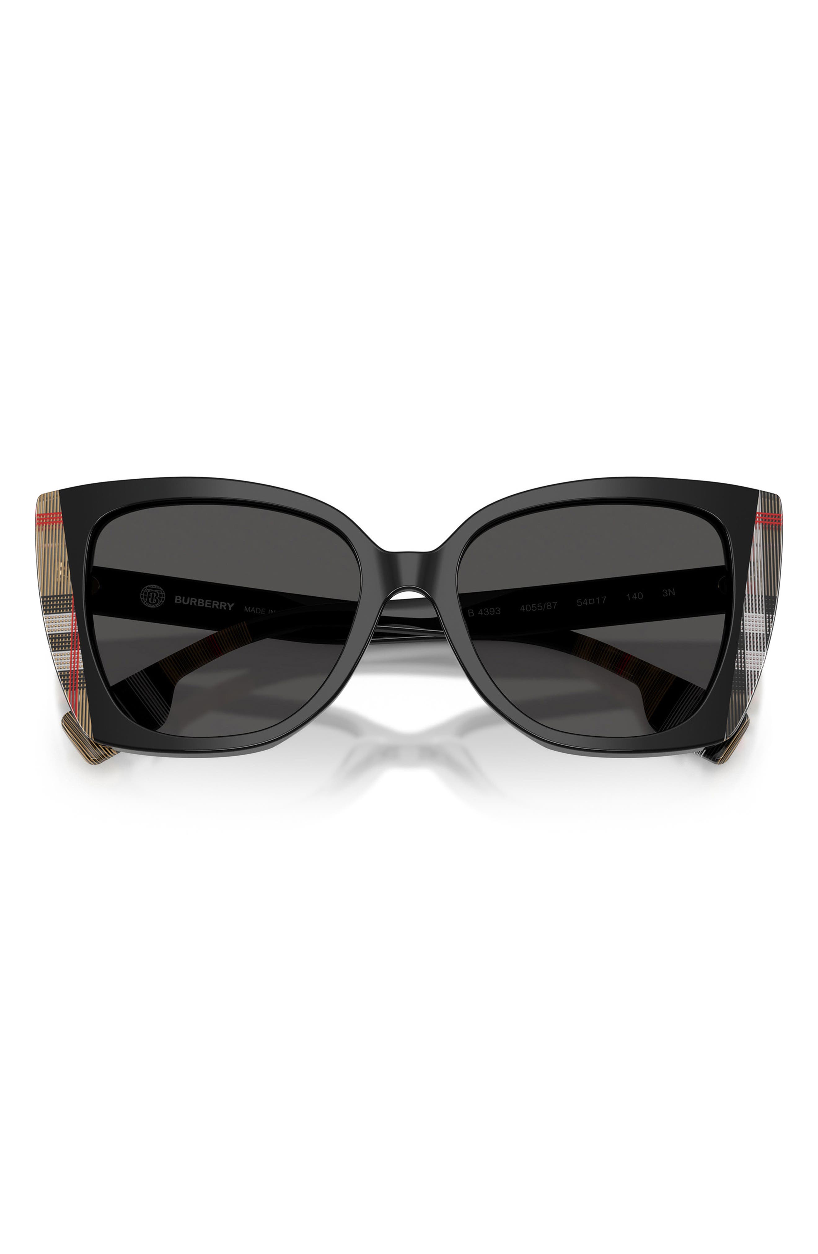 New Burberry Sunglasses Black Front Cat Eye Frame Checkered Arms Gray Lens Sunglasses Burberry BE4405 | Free Shipping | Glasses.com® main image 3
