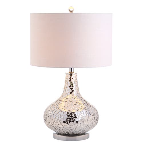 Jonathan Y Emilia 26" Mirrored Mosaic Led Table Lamp In Silver/gray
