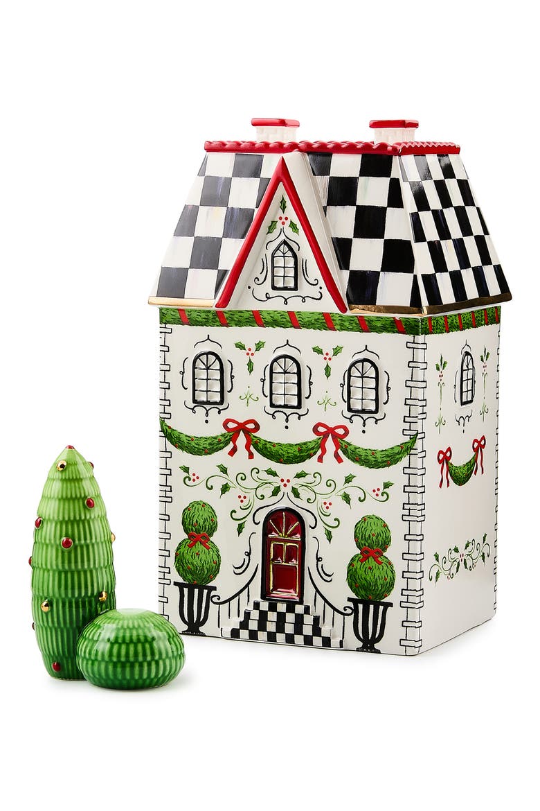 Holly Village Illuminated Ceramic Gingerbread Cottage & Shrub, Alternate, color, WHITE