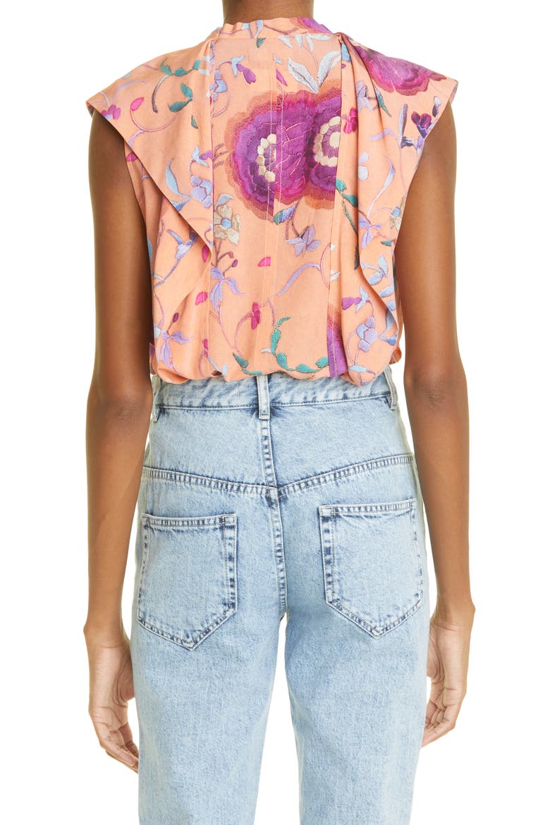 Rishane Floral Print Ruffle Stretch Silk Blouse, Alternate, color, PAPAYA