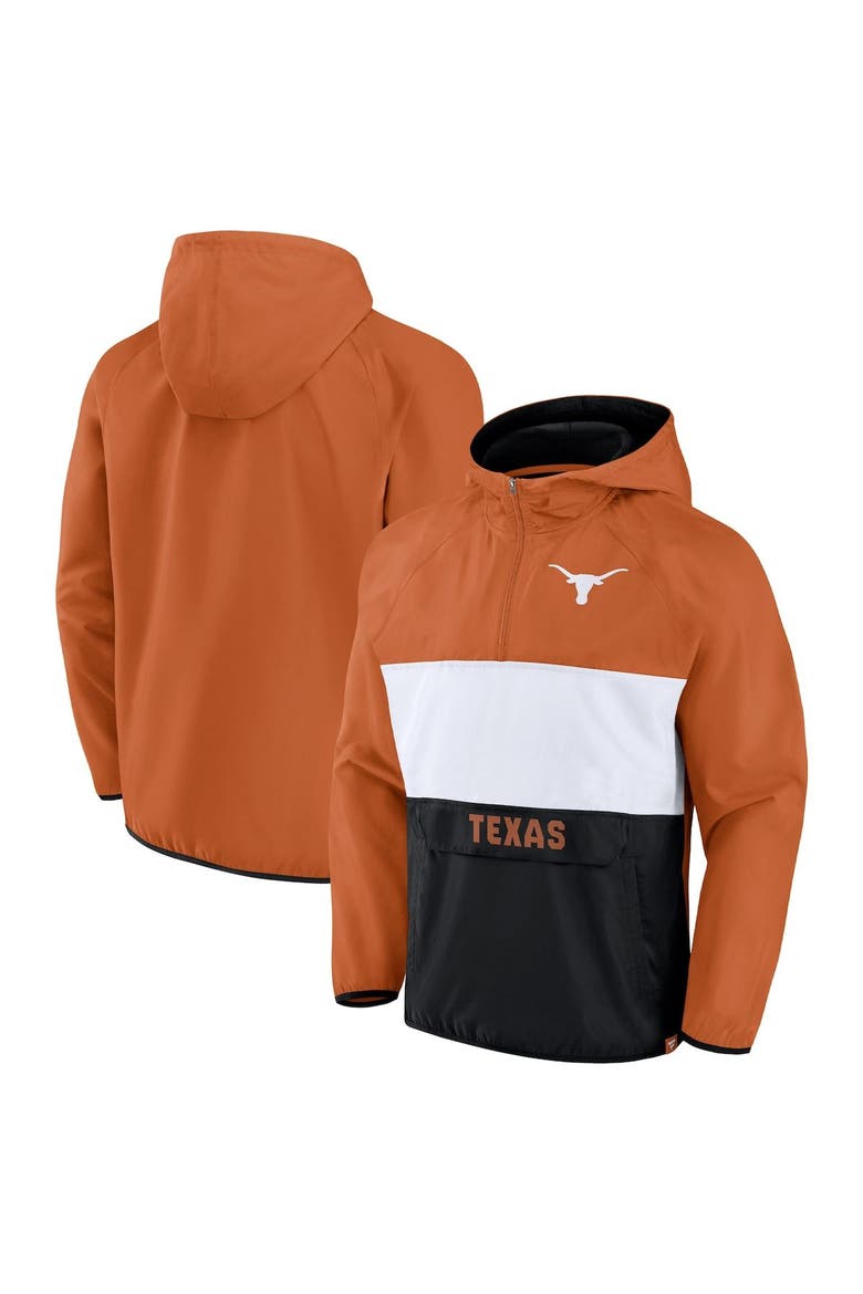 Men's Fanatics Branded Texas Orange Texas Longhorns Victory On Raglan Quarter-Zip Hoodie, Main, color, Burnt Orange