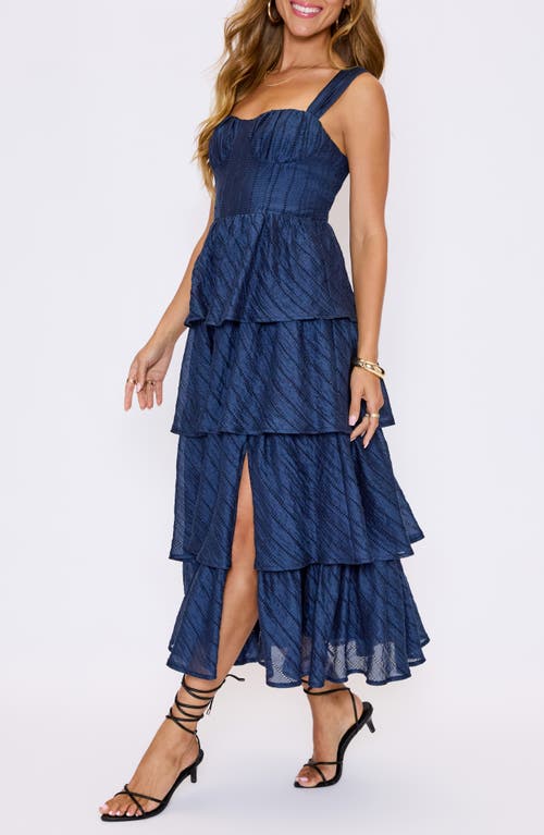 Vici Collection Celeste Ladder Stitch Detail Tiered Dress In Blue