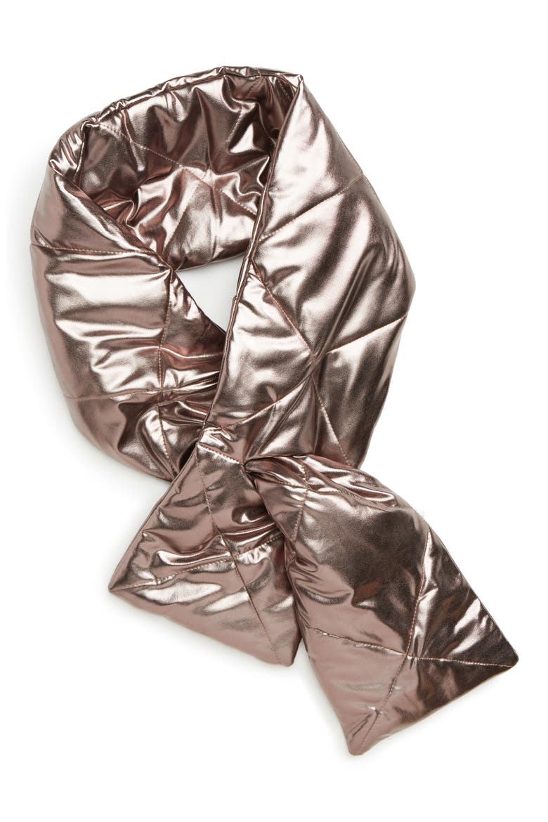 Metallic Puffer Scarf, Main, color, WARM PEWTER