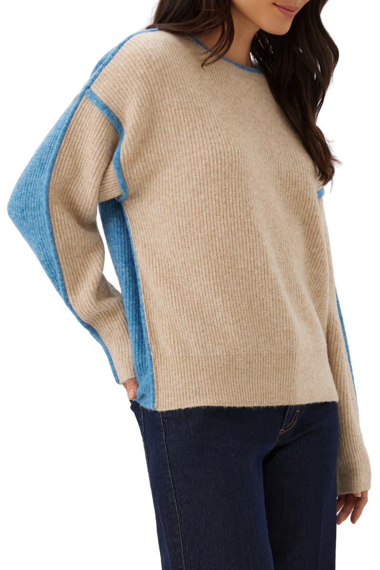 Colorblock Crewneck Sweater, Alternate, color, DARK OATMEAL/ BLUE