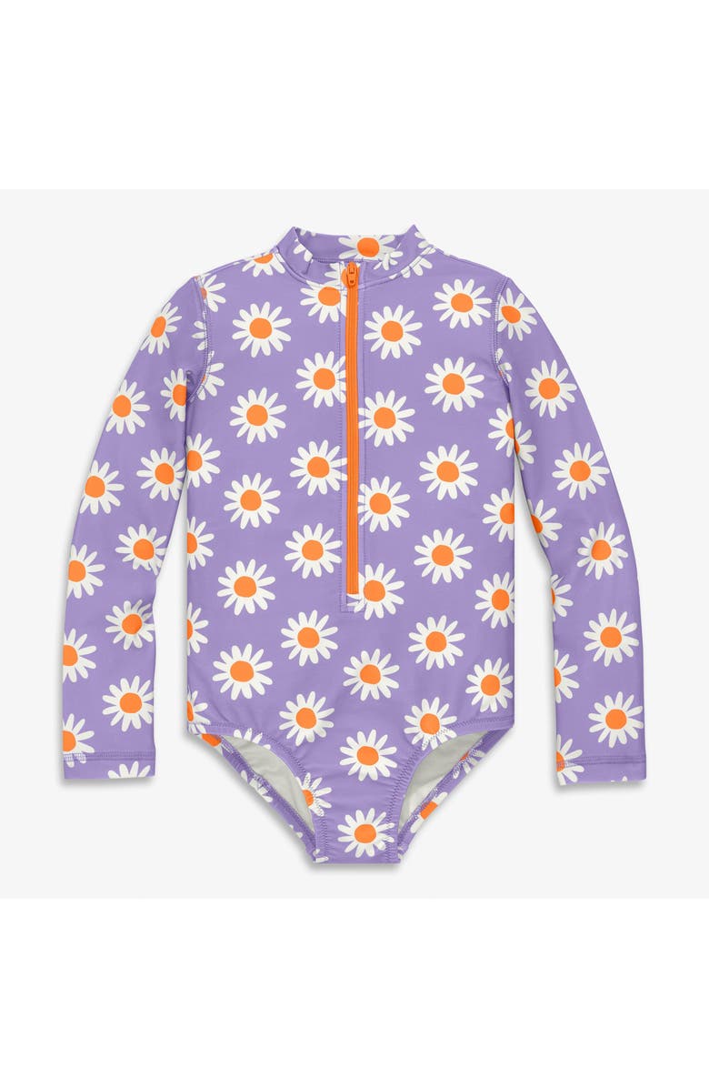 Primary Kids Long Sleeve One-Piece Rash Guard In Daisies, Main, color, Iris Blooms