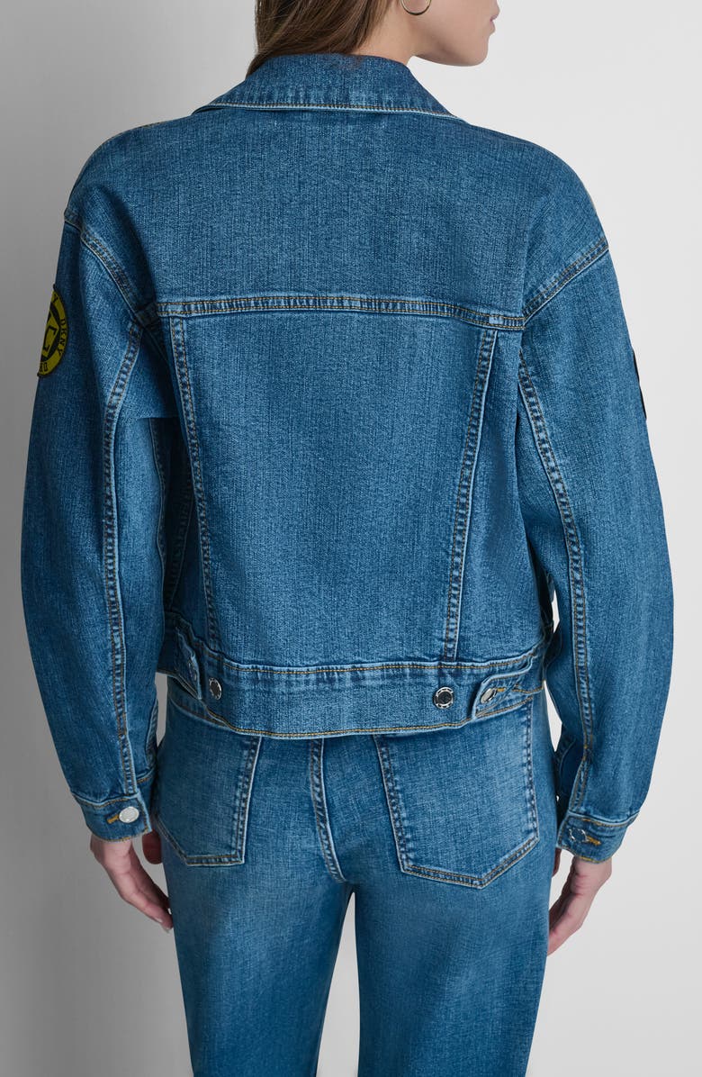 DKNY 1989 Pins & Patches Denim Trucker Jacket, Alternate, color, Tribeca Wash
