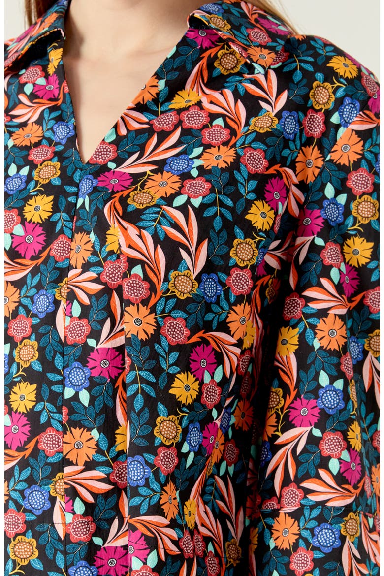 Floral Cotton Popover Shirt, Alternate, color, BLACK MULTI