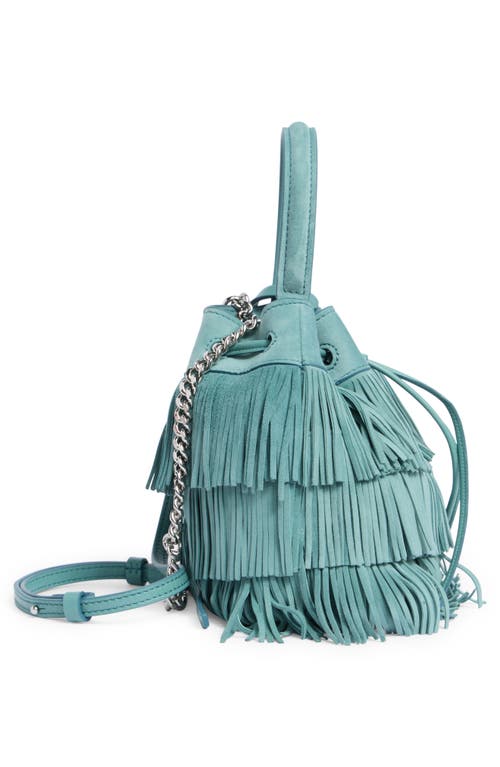 Stuart Weitzman Mini Rae Fringe Bucket Bag In Green