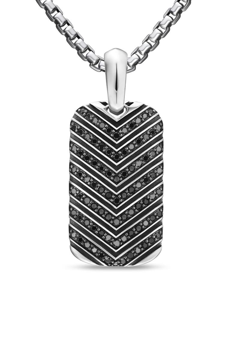 Men's Chevron Tag in Sterling Silver with Black Diamonds, 27mm, Main, color, SILVER PAVE