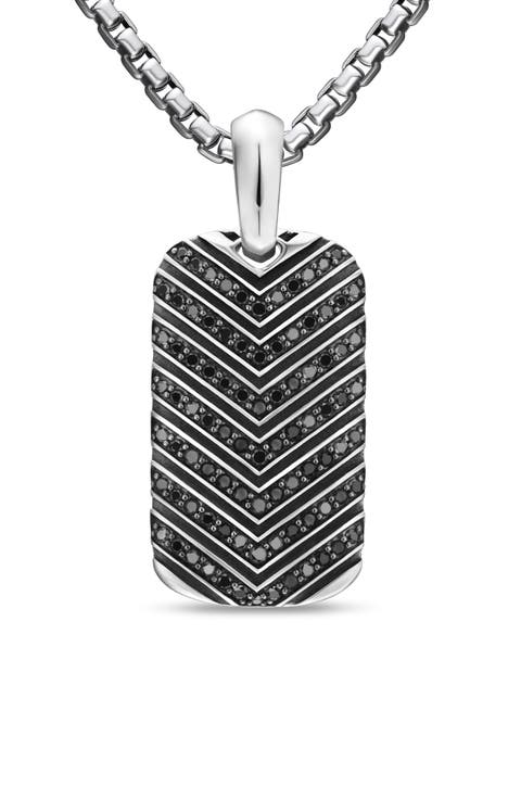 Men's Chevron Tag in Sterling Silver with Black Diamonds, 27mm