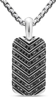 David Yurman Men's Chevron Tag in Sterling Silver with Black Diamonds, 27mm