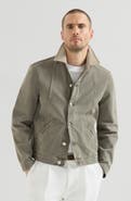 Brunello Cucinelli Garment-dyed outerwear jacket in denim with leather collar