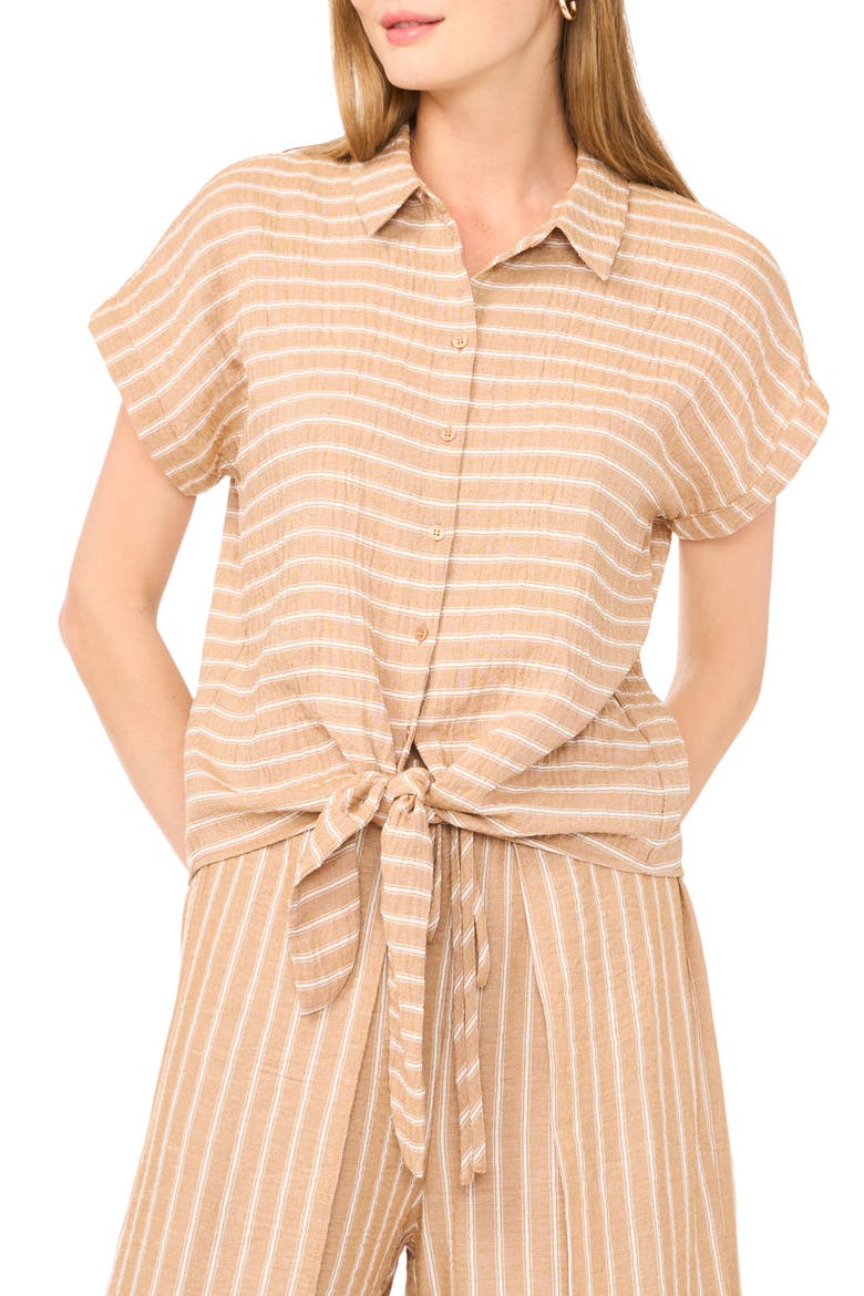 Printed Button-Up Top, Main, color, BEIGE