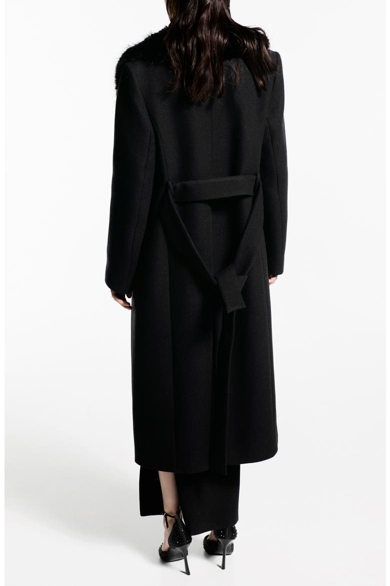 Dolce Wool Blend Wrap Coat with Removable Faux Fur Collar, Alternate, color, BLACK
