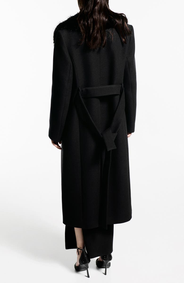 MANGO Dolce Wool Blend Wrap Coat with Removable Faux Fur Collar, Alternate, color,