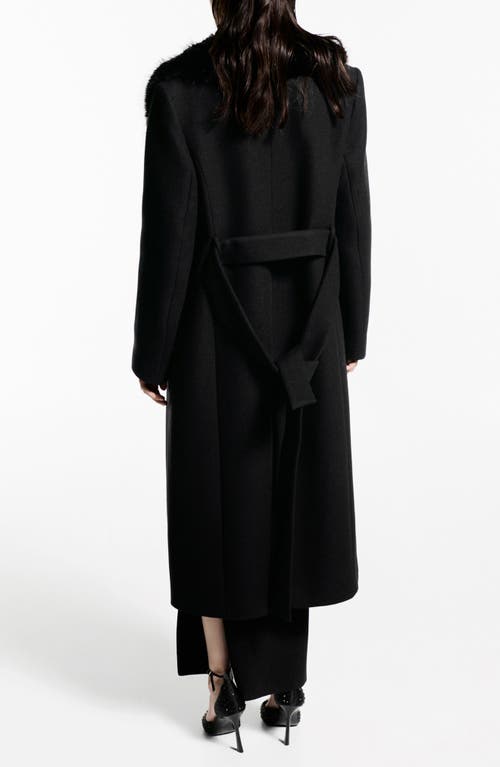 MANGO MANGO DOLCE WOOL BLEND WRAP COAT WITH REMOVABLE FAUX FUR COLLAR 