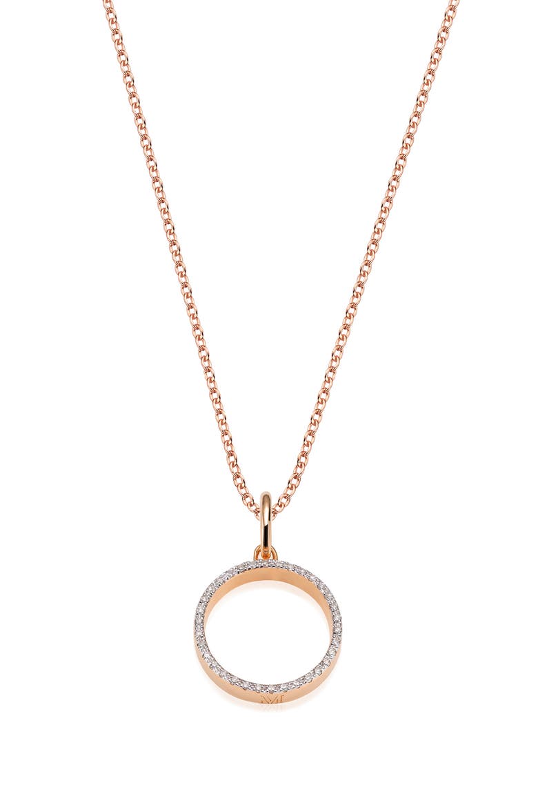 Naida Pavé Diamond Open Circle Pendant Necklace, Main, color, ROSE GOLD