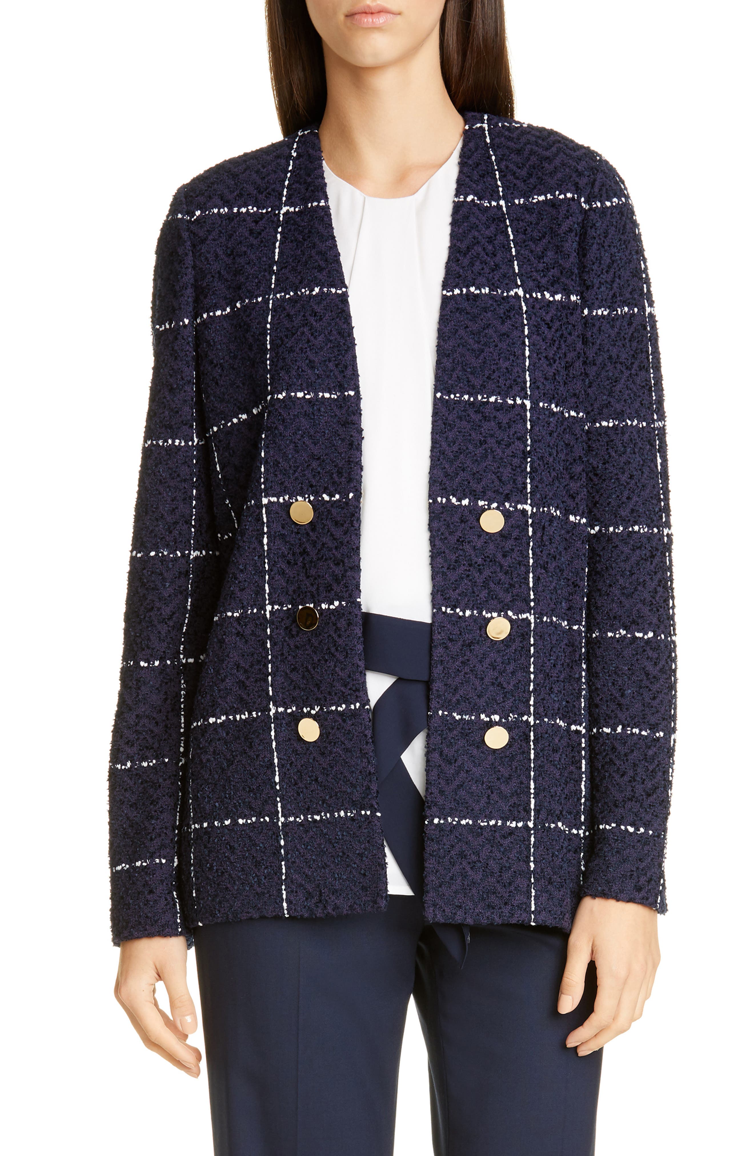 St. John Collection Herringbone Grid Knit Jacket (Women) | Nordstromrack