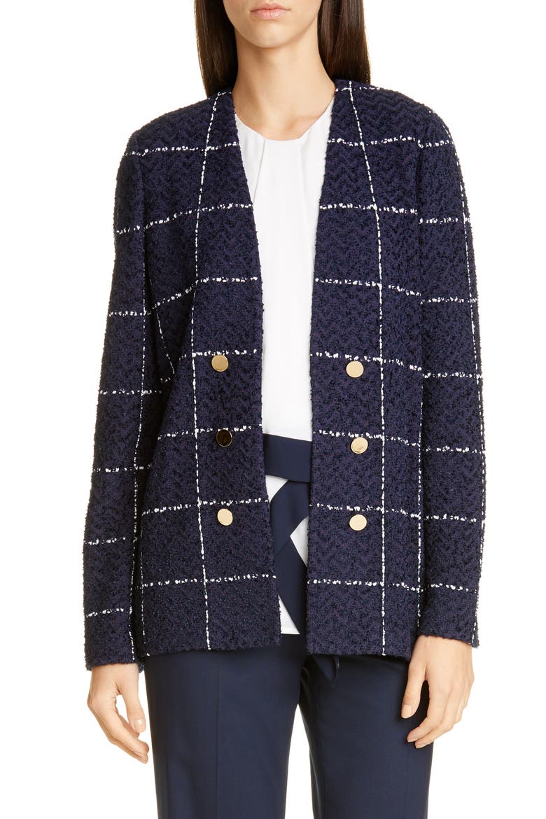 Herringbone Grid Knit Jacket, Main, color, NAVY/ WHITE