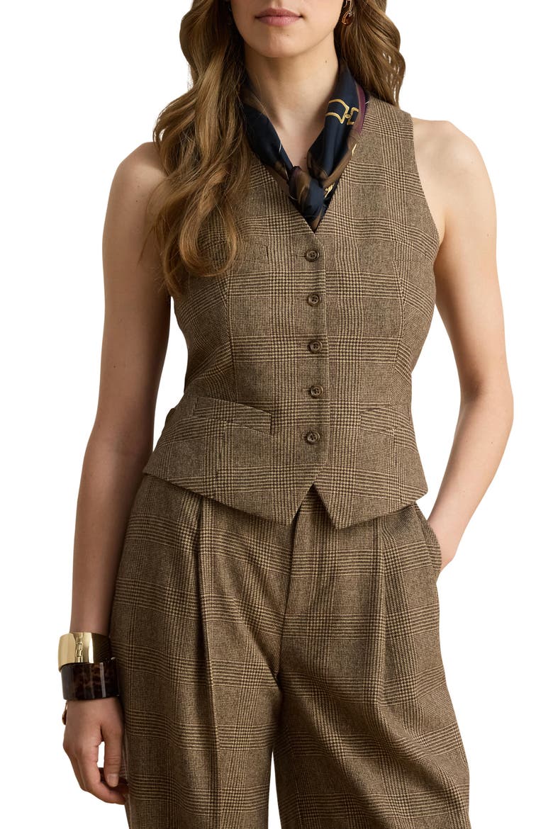 Glen Plaid Wool Vest, Main, color, BROWN/ MULTI