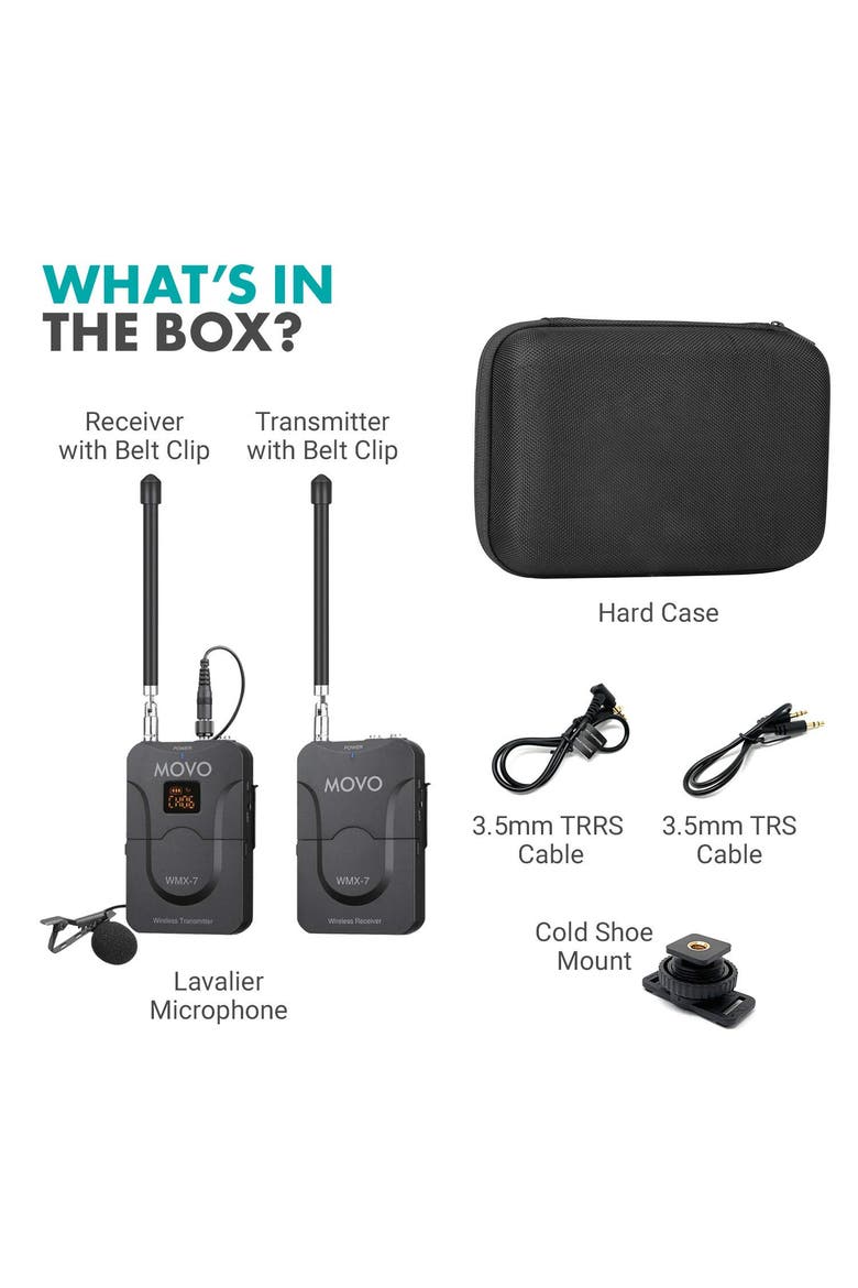 WMX-7 VHF 12-Channel Wireless Lavalier Microphone System Compatible with DSLR Cameras, Camcorders, Smartphones, Alternate, color, Black