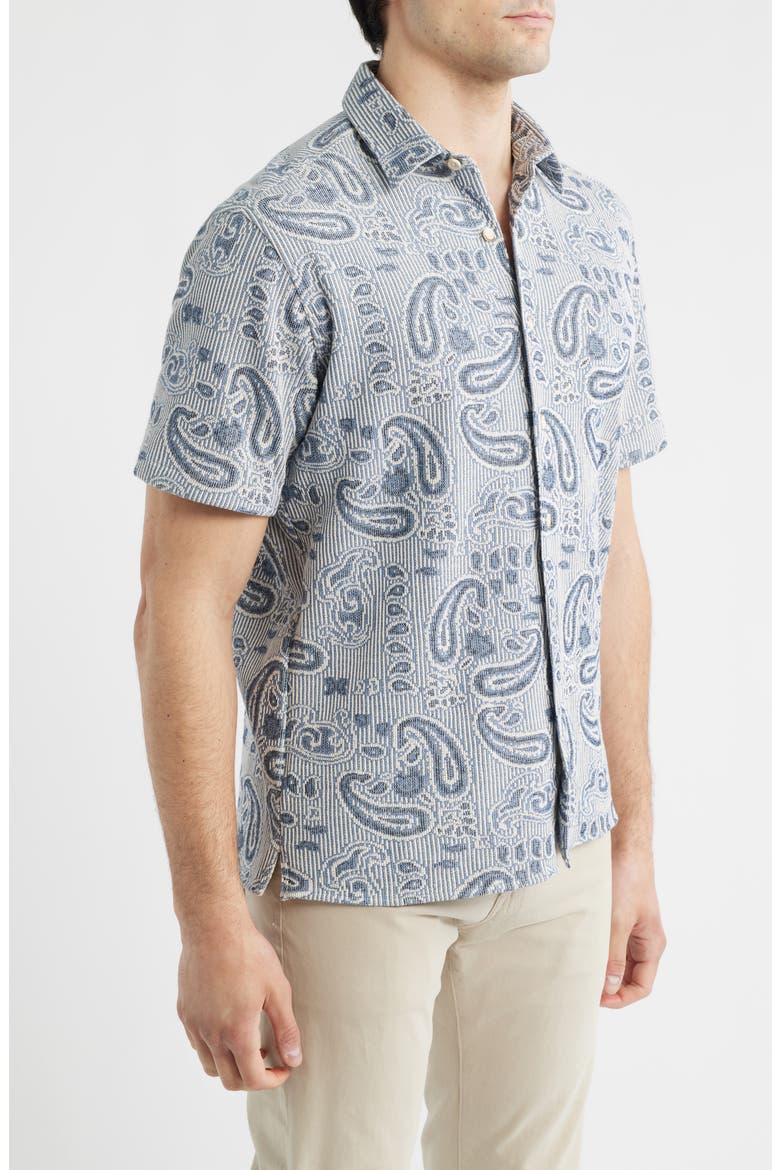 Linden Textured Short Sleeve Button-Up Shirt, Alternate, color, BLUE PAISLEY