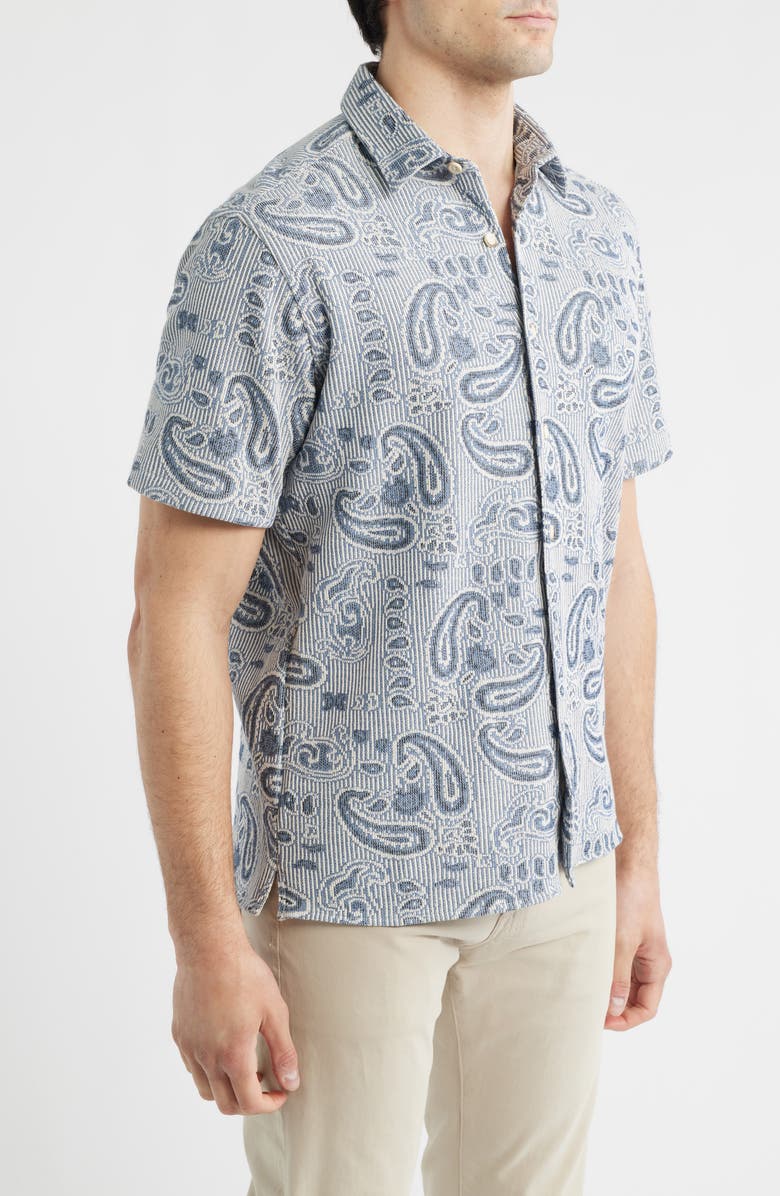 Johnston & Murphy Linden Textured Short Sleeve Button-Up Shirt, Alternate, color, Blue Paisley
