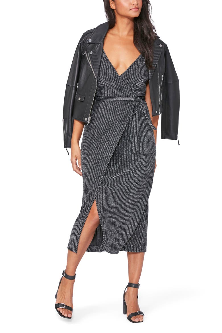 Marina Metallic Wrap Dress, Alternate, color, BLACK W/ SILVER METALLIC