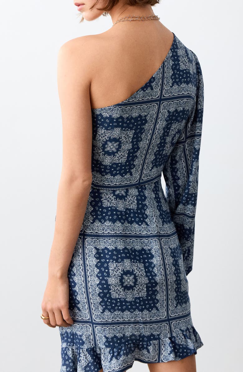 MANGO TEEN One-Shoulder Bandanna Print Minidress, Alternate, color, Navy