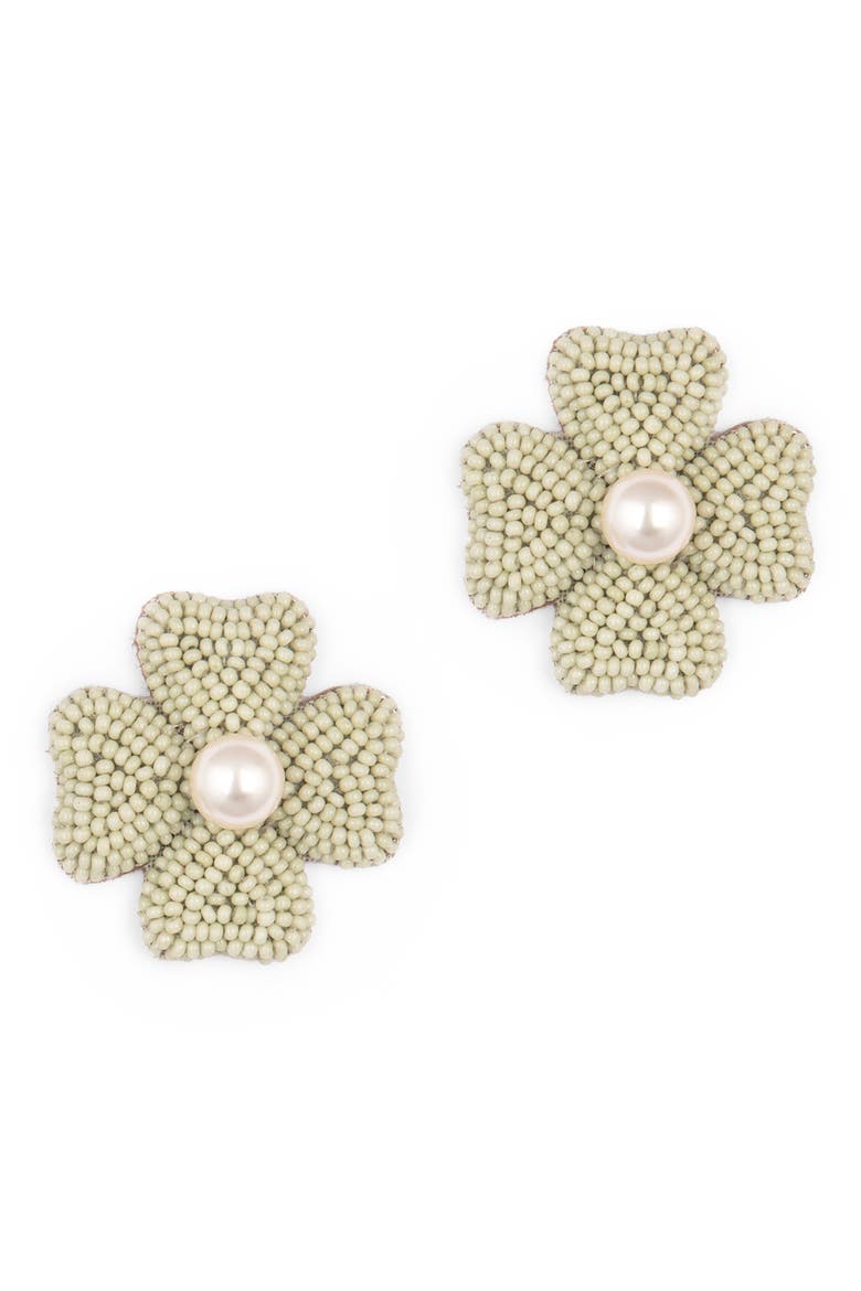 Liora Beaded Flower Drop Earrings, Main, color, SAGE