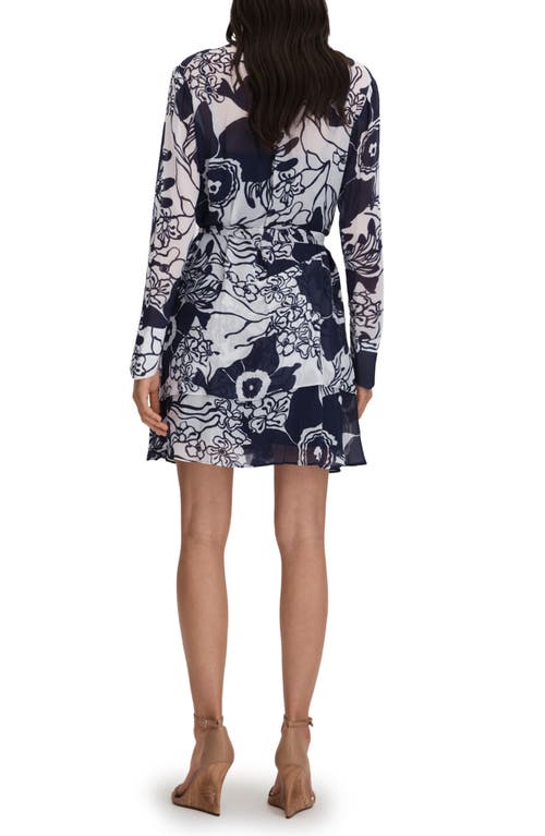 Shop Reiss Sienna Long Sleeve Floral Faux Wrap Minidress In Navy/cream