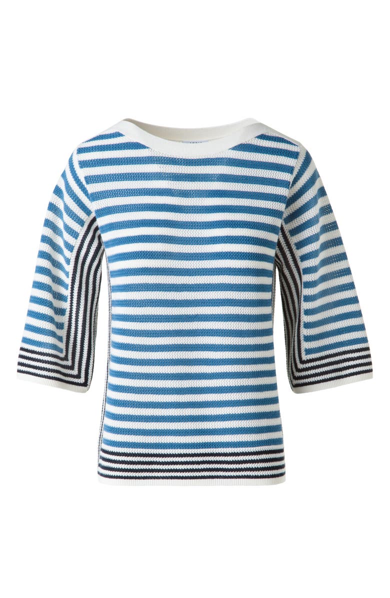 Akris punto Stripe Virgin Merino Wool Sweater, Alternate, color, Cream-Medium Blue-Navy