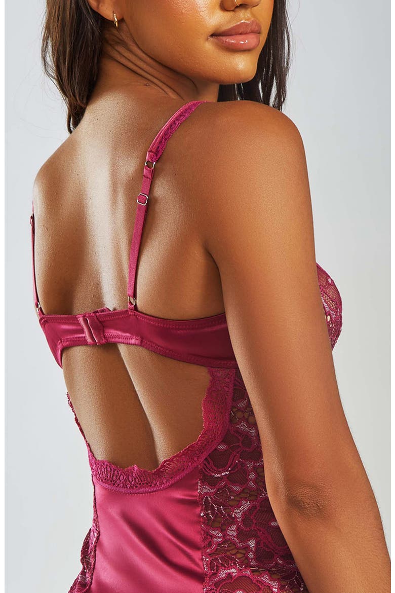 Two-Toned Lace & Satin Chemise Set, Alternate, color, Wine