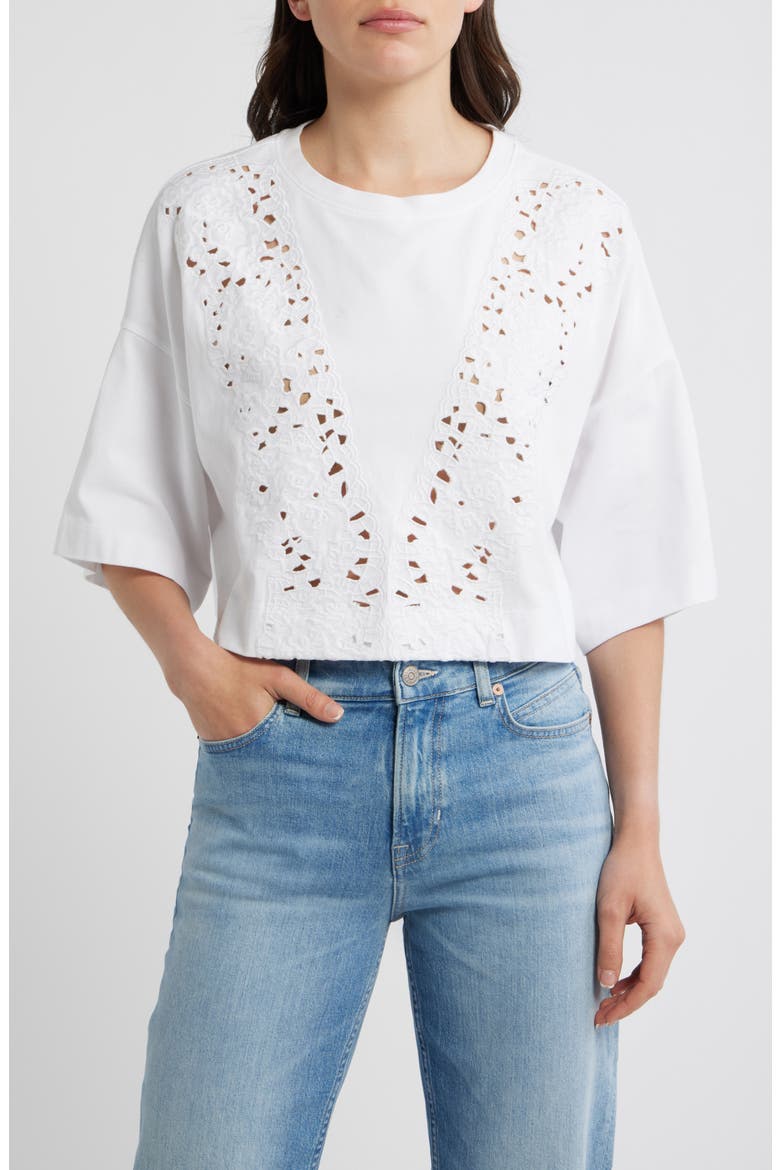 Ephilas Eyelet Cotton Jersey Top, Main, color, WHITE
