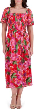 Kensie Smocked Chiffon Midi Dress