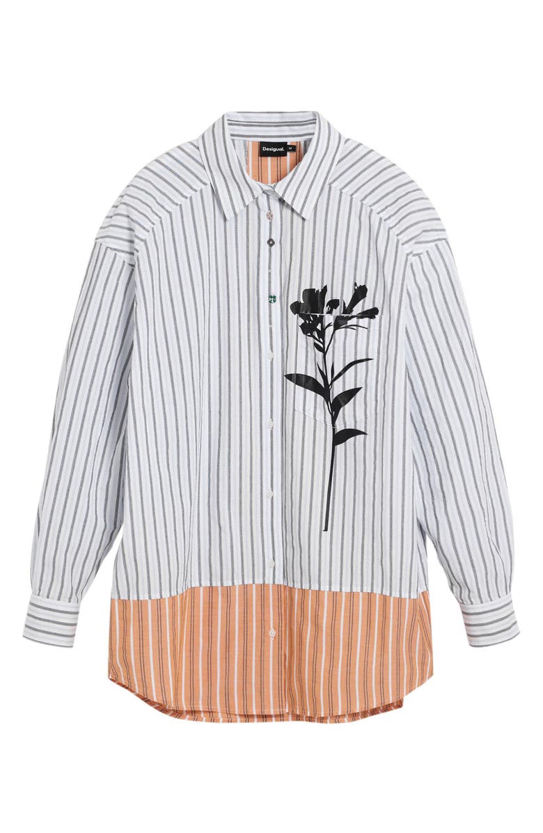 Desigual Flower & Stripe Woven Shirt, Alternate, color, Off White