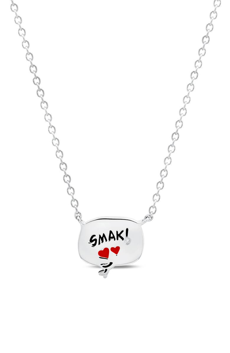 Crislu x Peanuts<sup>®</sup> SMAK! Thought Balloon Pendant Necklace, Main, color, Pure Platinum / Clear Stone