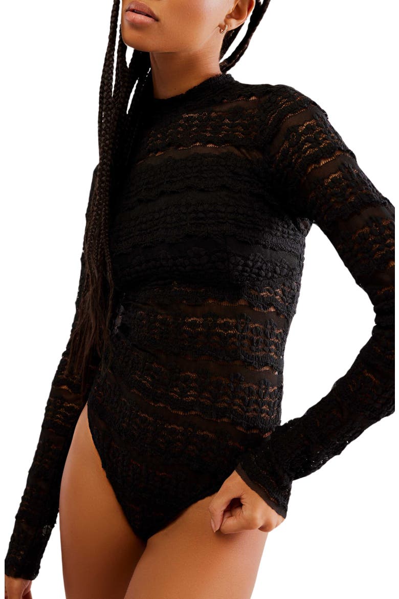 Angelina Floral Lace Detail Bodysuit, Alternate, color, BLACK