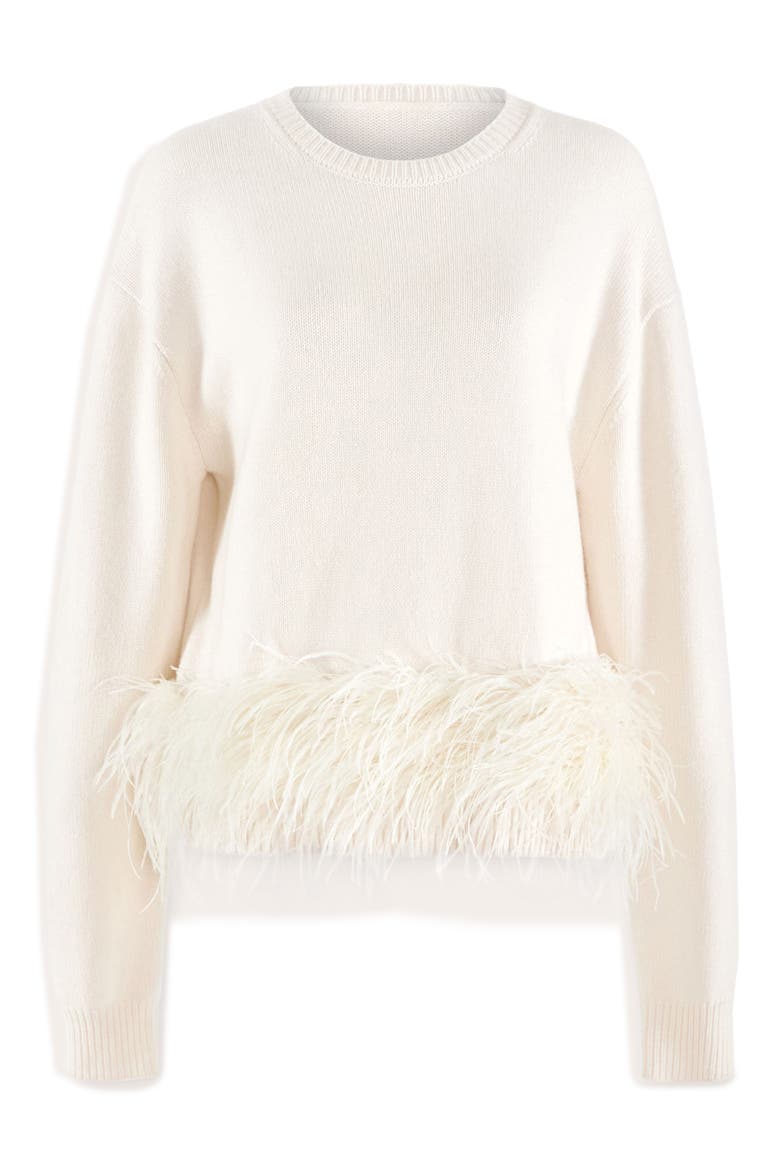 Lana Ostrich Feather Trim Sweater, Alternate, color, IVORY
