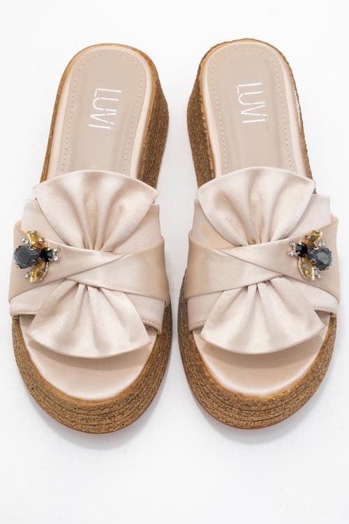 Prologue Shoes Shara Braided Bow & Bee Buckle Platform Sandal In Neutral