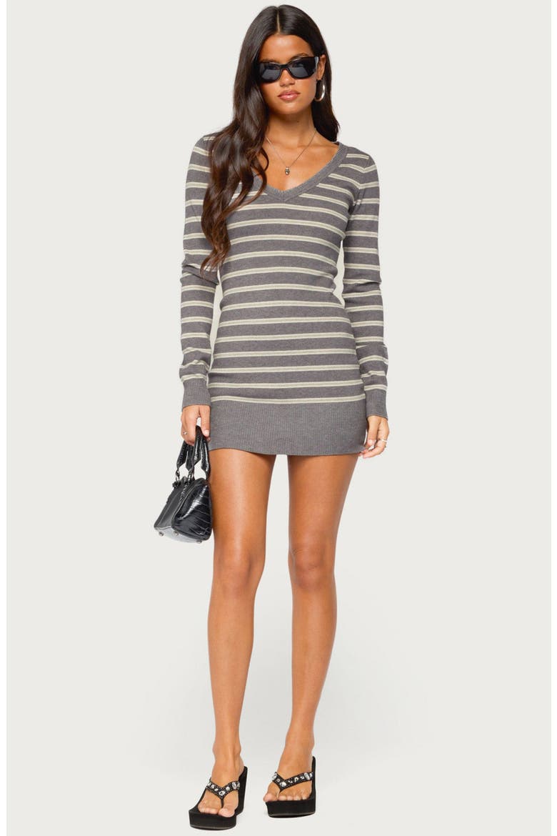 Kerla Striped Knit Long Sleeve Mini Dress, Alternate, color, GRAY-MELANGE